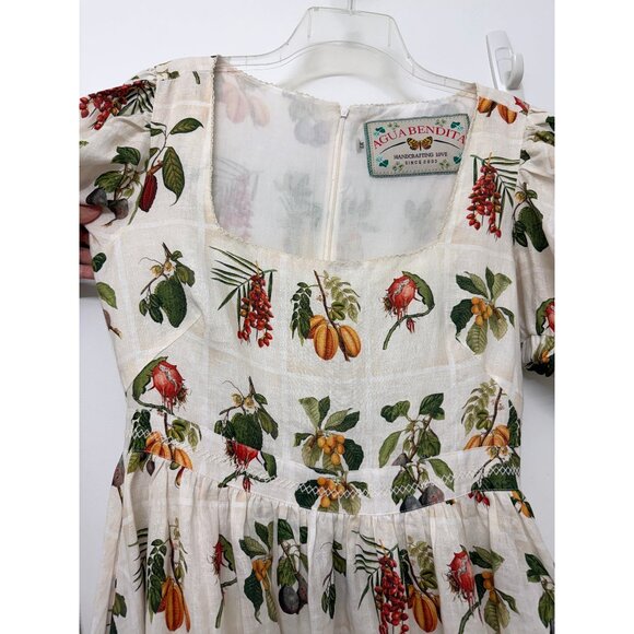 Agua Bendita Pomelo Frutas Mini Dress Linen White Fruit Floral Print XL - Picture 5 of 16